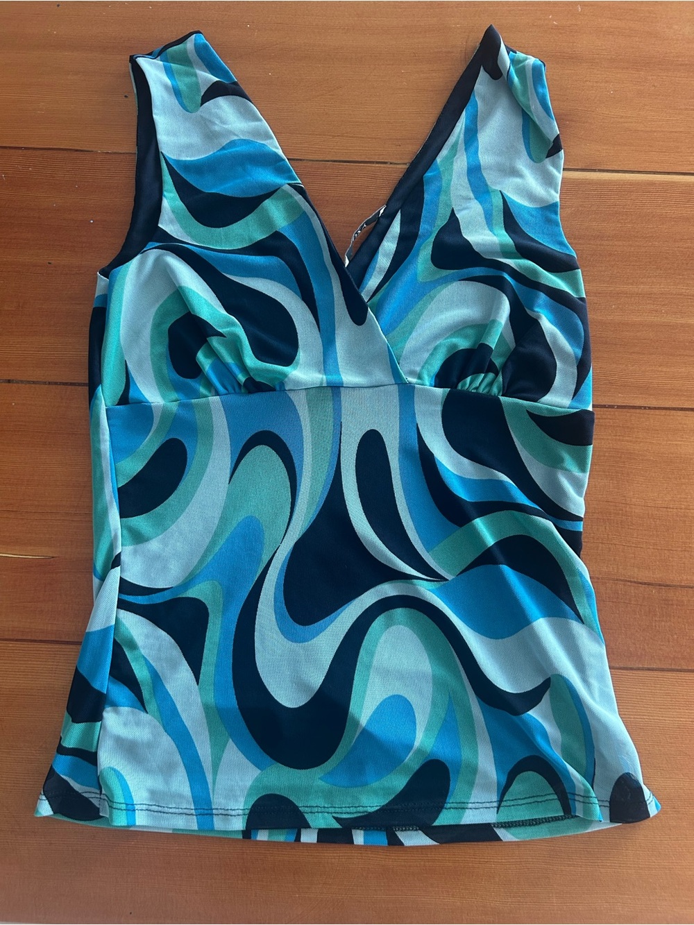 Suzy Shier Blue Teal Swirl Tank Top